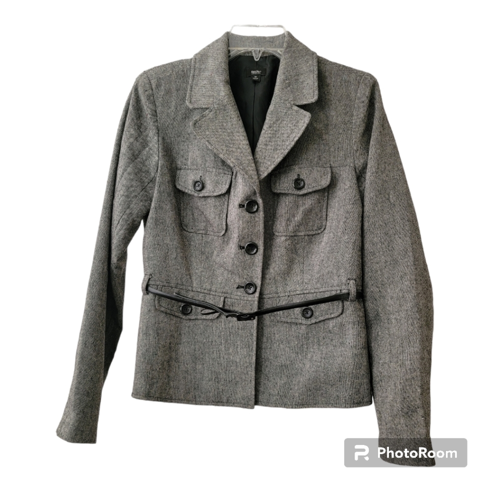 Grey Blazer with Black Buttons and Belt - Size Medium
